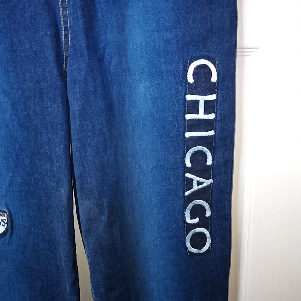 Y2K Throwback-Baby Noiz Denim Stretch Jean Jumpsuit "Chicago" Patchwork Sz XL - Picture 7 of 12